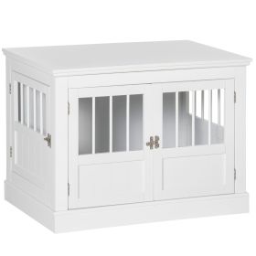 PawHut Wooden Dog Crate End Table, White, Triple Doors, Steel Tubes, for Small Dogs