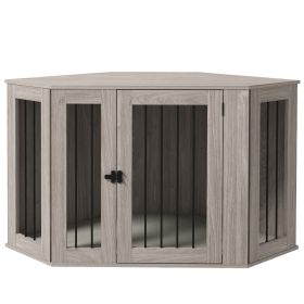 PawHut 48" Corner Dog Crate Furniture, End Table Dog Kennel with Cushion for Medium-Sized Dog, Indoor Use, Dog Cage, Walnut