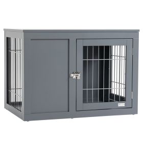 PawHut 33 Furniture Style Indoor Dog Cage Crate End Table Pet Kennel with Double Doors & Locks Gray for Small and Medium Dogs