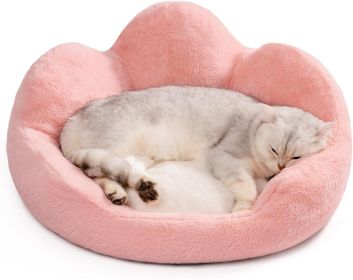 MEWOOFUN Fluffy Cat Couch Bed - Washable Round Pet Sofa With Non-Slip Bottom For Indoor Cats & Small Dogs 23'', Pink (Option: WP143)