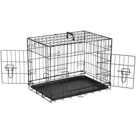 Dog Crate with Divider Panel,24 Inch Double Door Folding Metal Wire Dog Cage with Plastic Leak-Proof Pan Tray, Pet Kennel for Indoor (Color: as Pic)