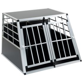 Double Doors Pet Car Transport Cage Aluminium Puppy Travel Crate Box Trapezoidal Kennel Dog Cat Carrier Cage (Color: as Pic)
